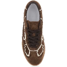 Brown Low Top Sneakers with Embroidered Details and Logo Patch on the Tongue in Suede for Women