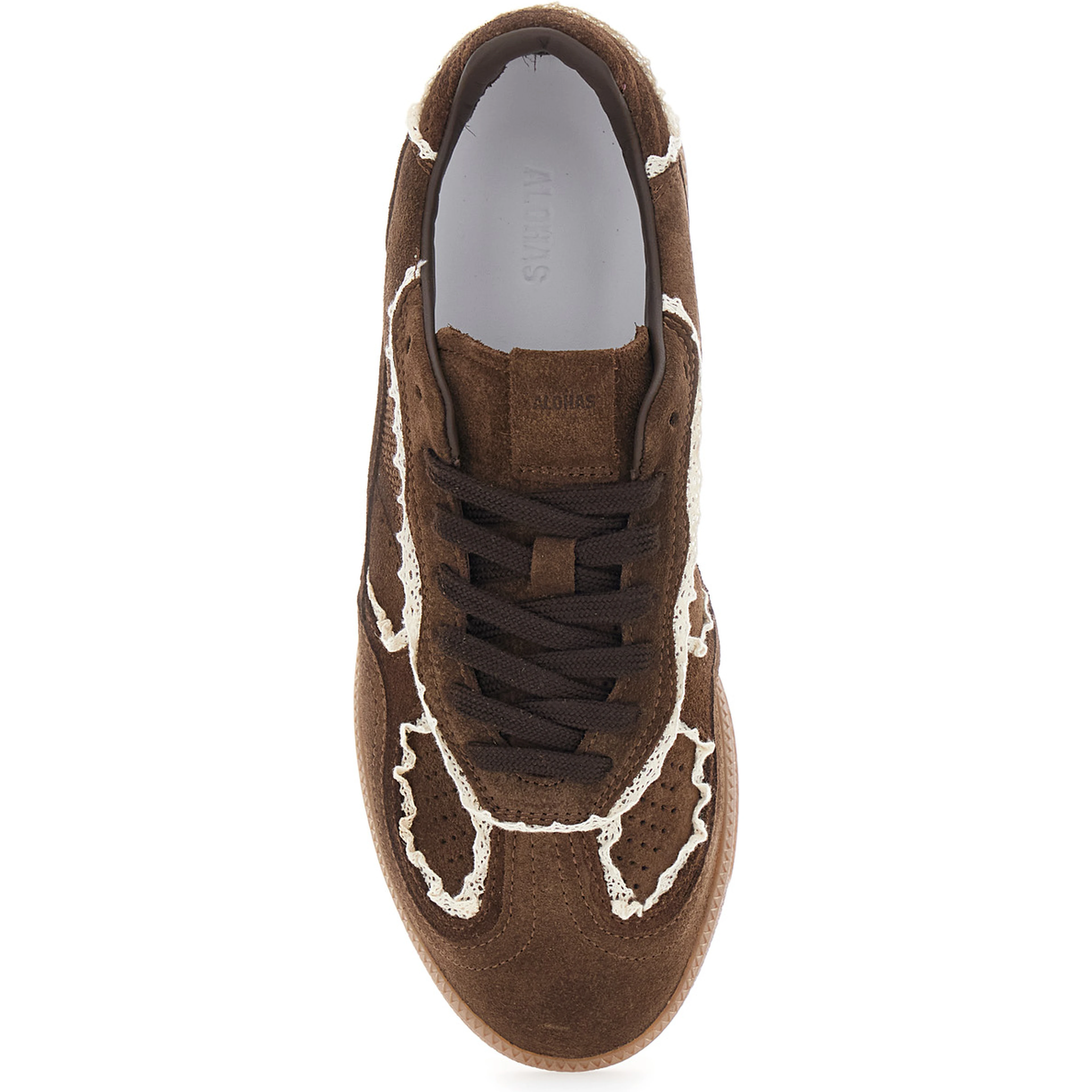Brown Low Top Sneakers with Embroidered Details and Logo Patch on the Tongue in Suede for Women