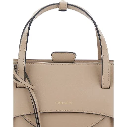 beige Handbag Small with logo lettering on the front in leather for women