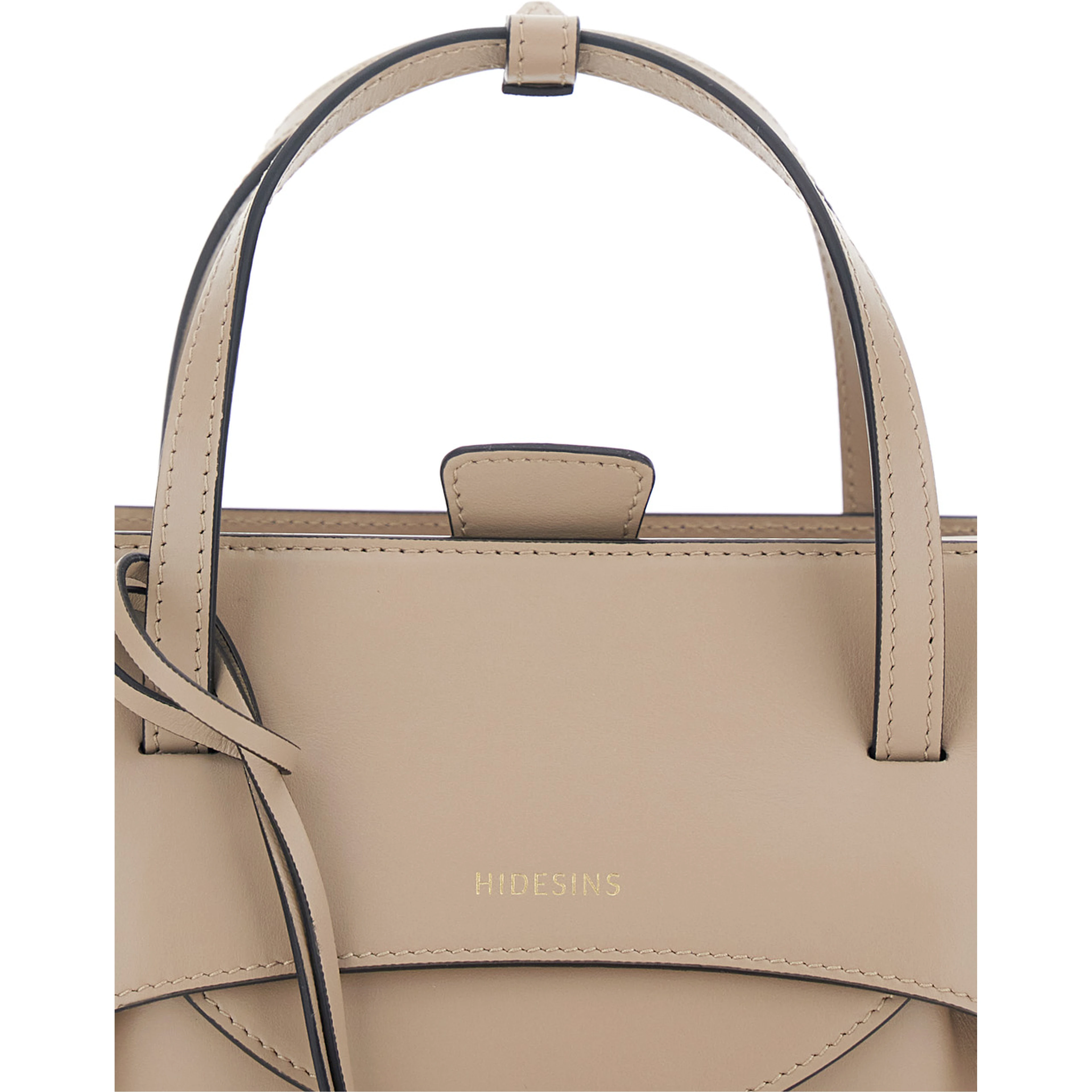 beige Handbag Small with logo lettering on the front in leather for women