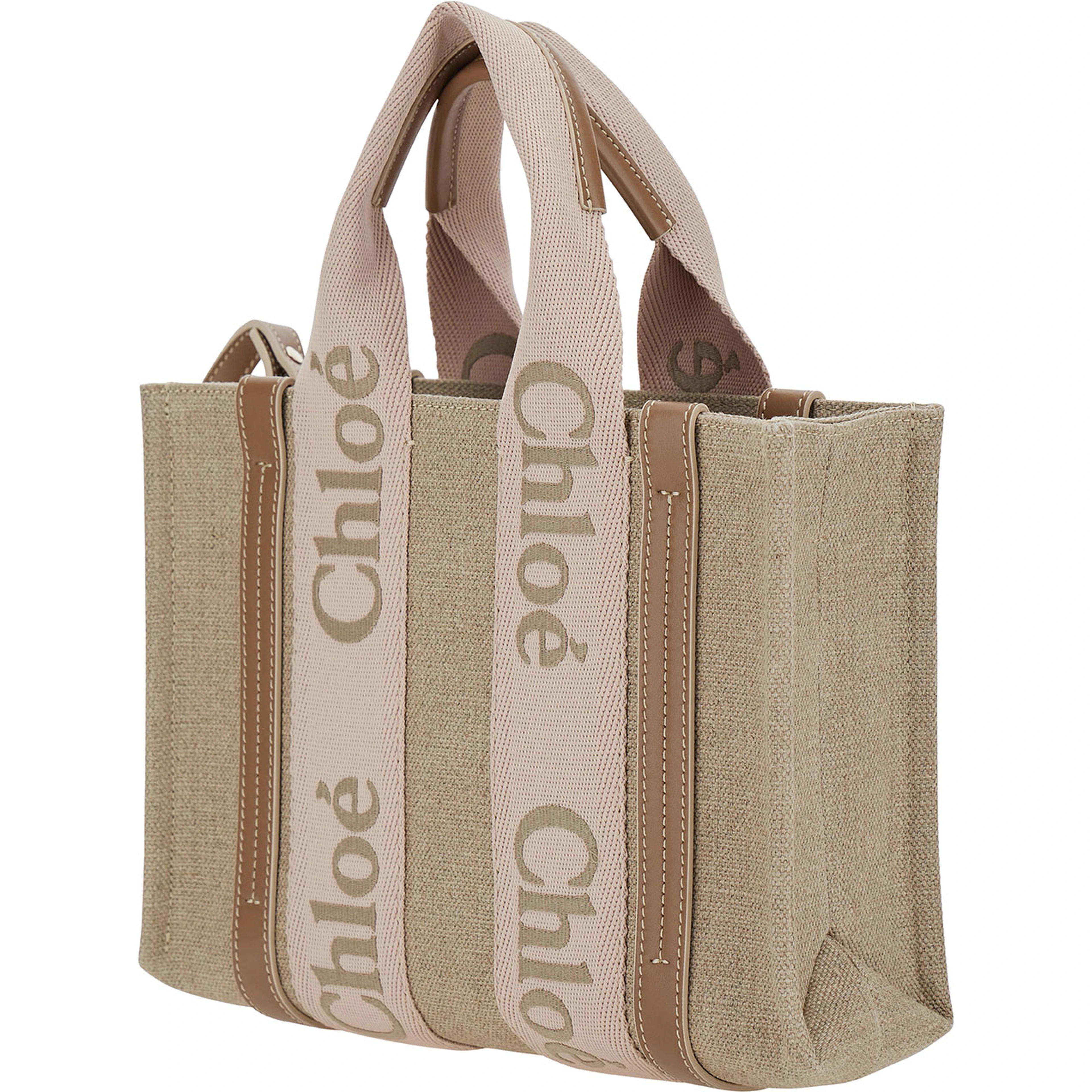 Tote bag Woody Piccola with Linen Logo Detail Beige Woman