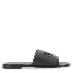 Brown Sandals with Cut-Out with Logo on the Front in Leather for Men