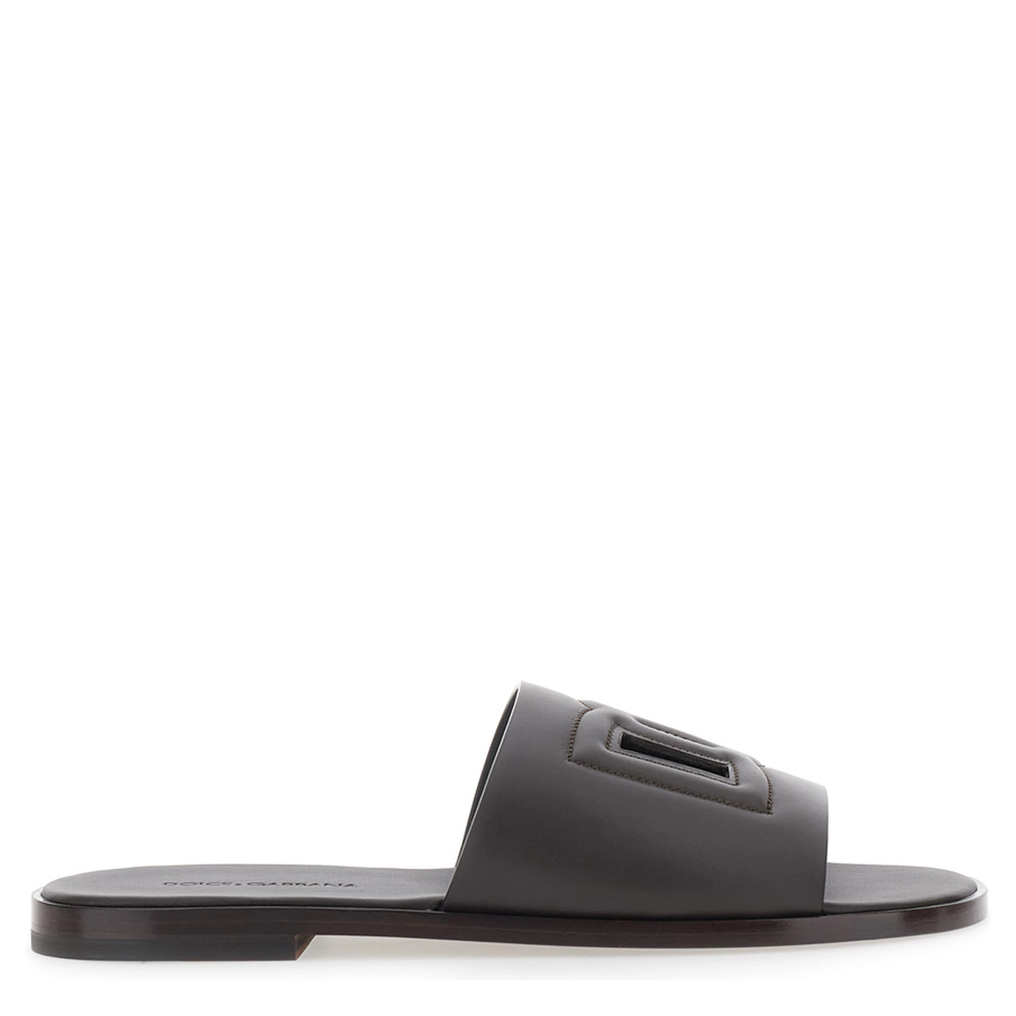 Brown Sandals with Cut-Out with Logo on the Front in Leather for Men