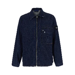 Denim Shirt with Classic Collar and Long Sleeves, in Cotton, Blue, Men
