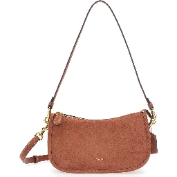 Waverly Brown Crossbody bag with embossed logo on the front in Suede for Women