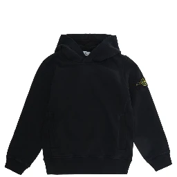 Black Hoodie with fixed hood and logo patch on the sleeve in cotton boy