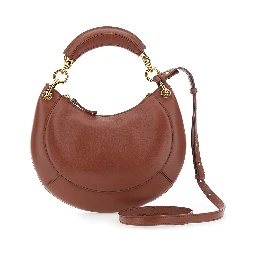 Banana Brown Handbag with Adjustable and Removable Shoulder Strap and Logo Charm on the Front in Leather for Women