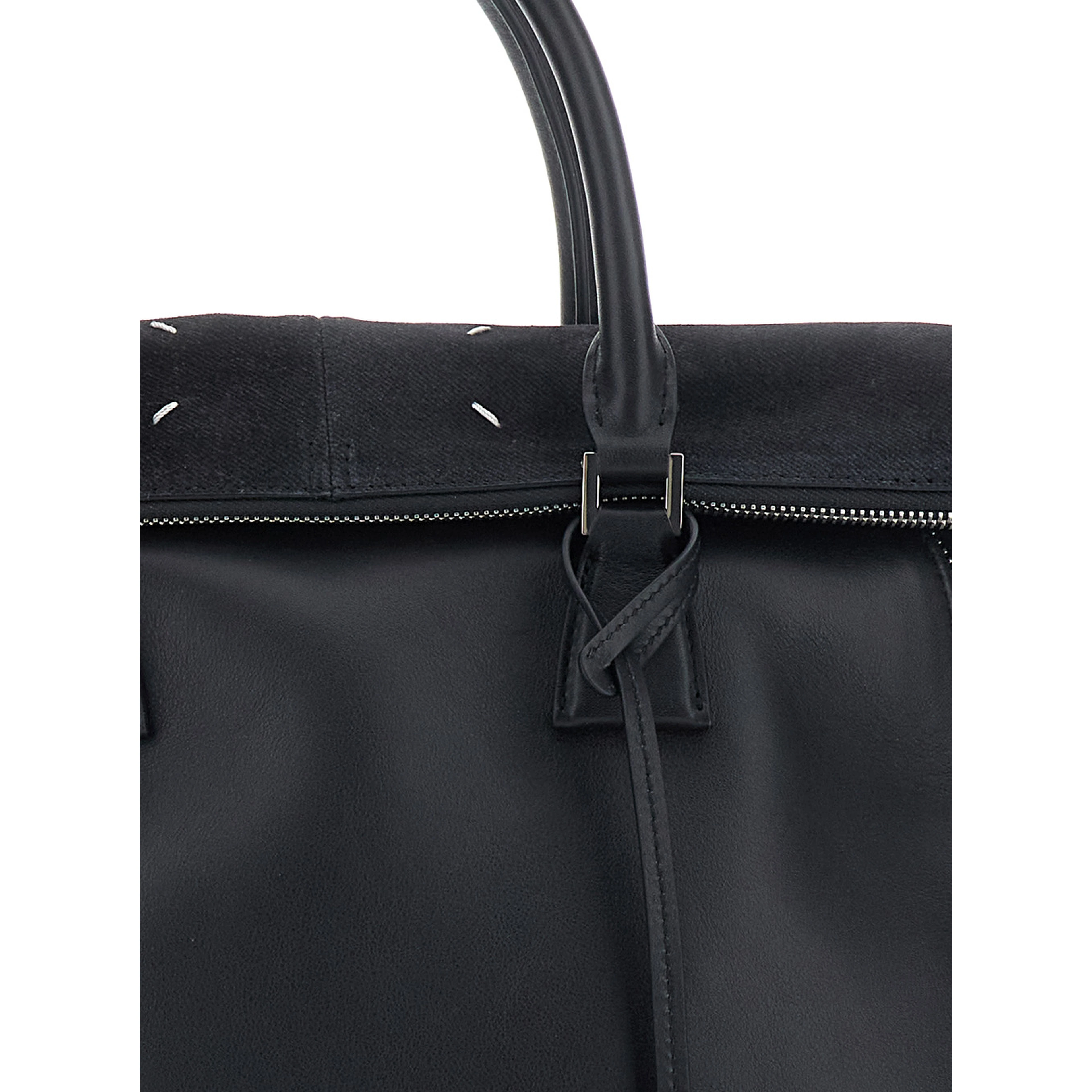 Black Crossbody bag with adjustable and removable strap and Four Stitches detail on the back in leather for women
