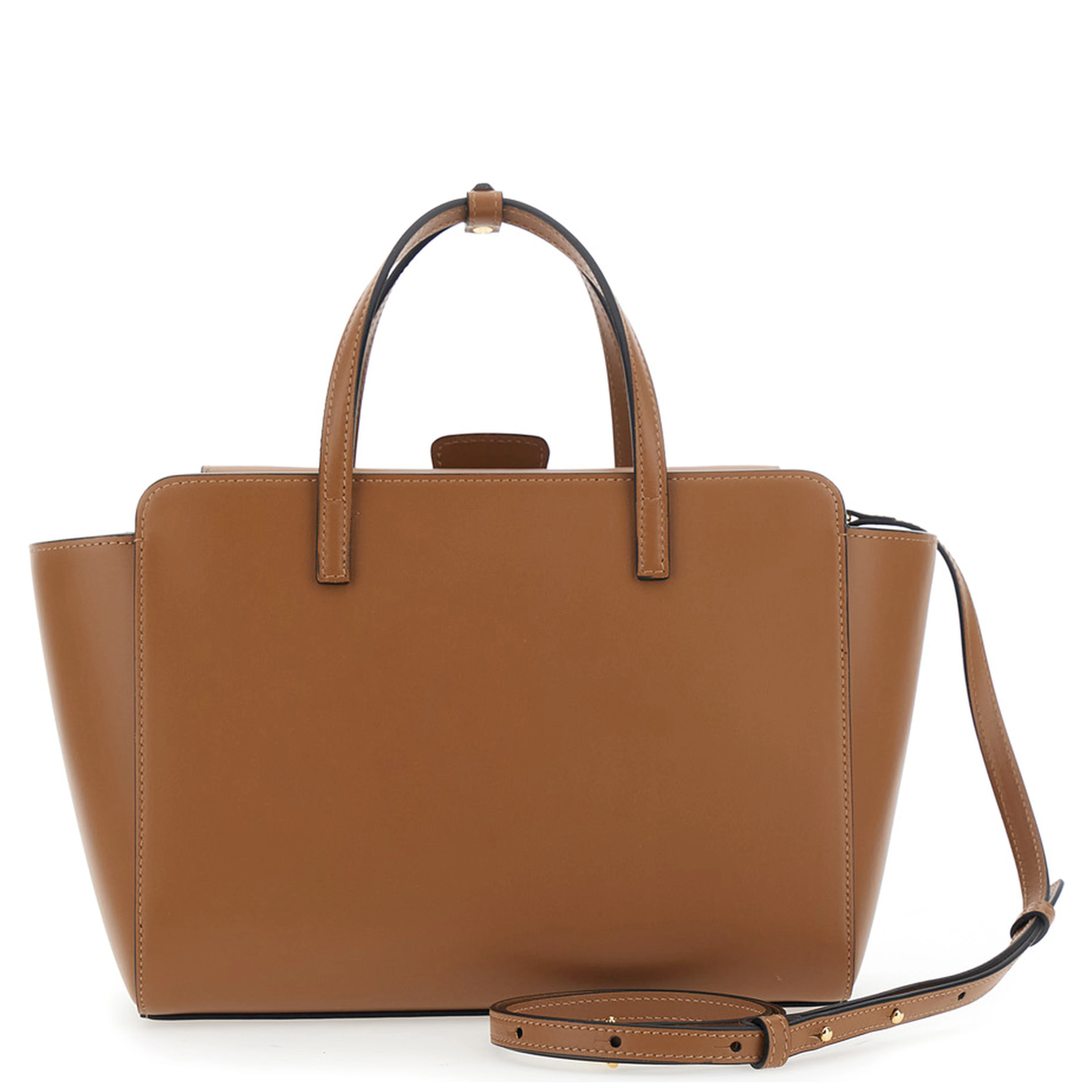 Brown Medium Handbag with Adjustable Shoulder Strap and Front Pocket in Leather for Women