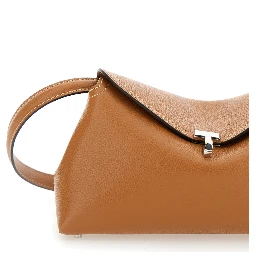 Borwn Crossbody bag T-Lock with T Closure in Grained Leather for Women