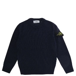 Blue Crewneck sweater with logo patch on the sleeve in wool Boy
