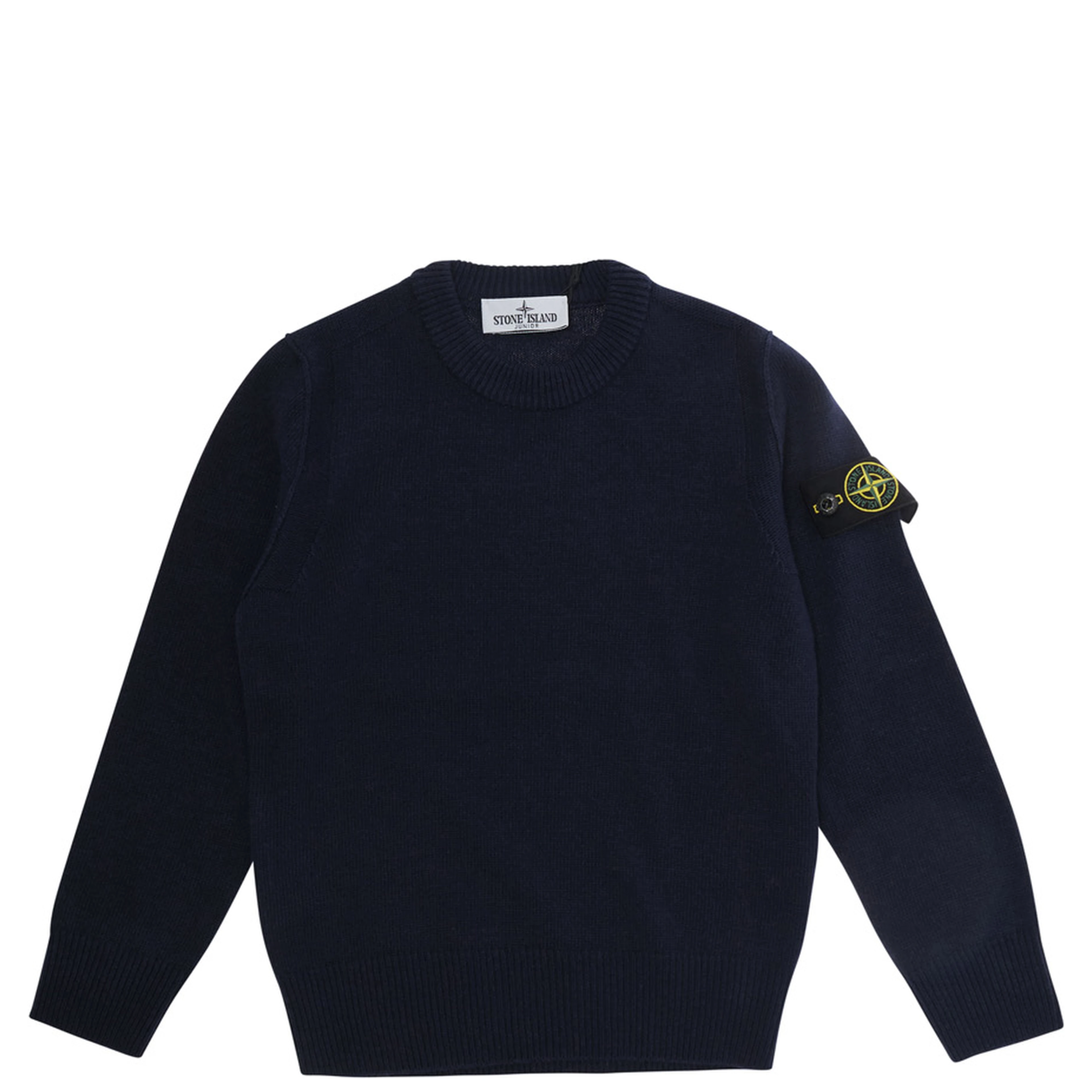 Blue Crewneck sweater with logo patch on the sleeve in wool Boy