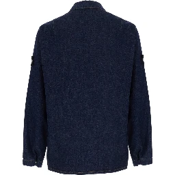 Denim Shirt with Classic Collar and Long Sleeves, in Cotton, Blue, Men