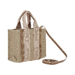 Tote bag Woody Piccola with Linen Logo Detail Beige Woman