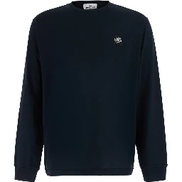 blue Crew neck t-shirt with logo patch on the front in cotton for men