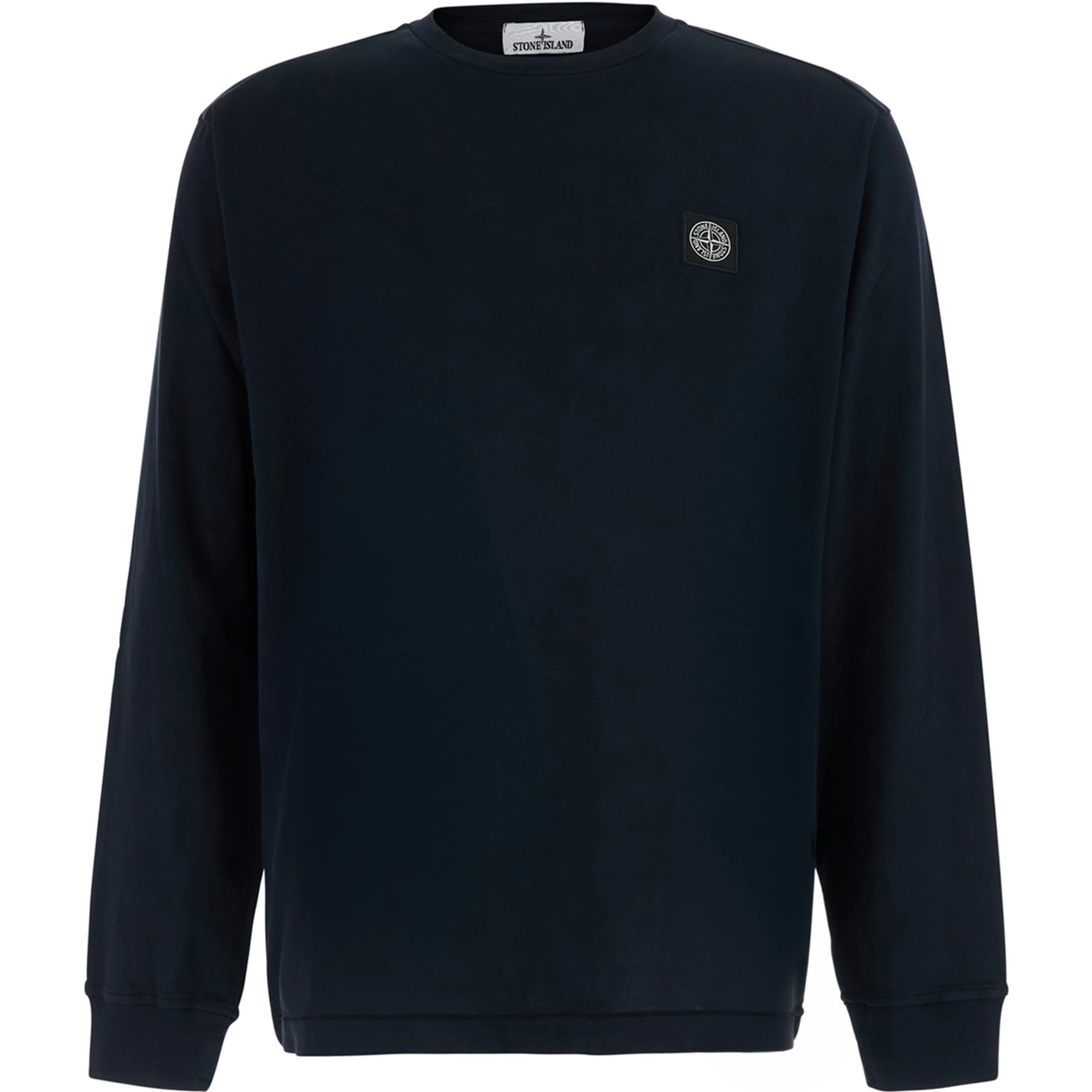 blue Crew neck t-shirt with logo patch on the front in cotton for men