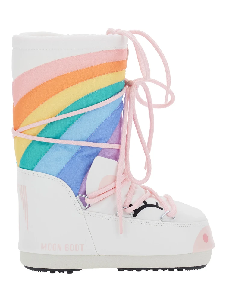 Snow boots with rainbow motif and multicolor rubber sole girl