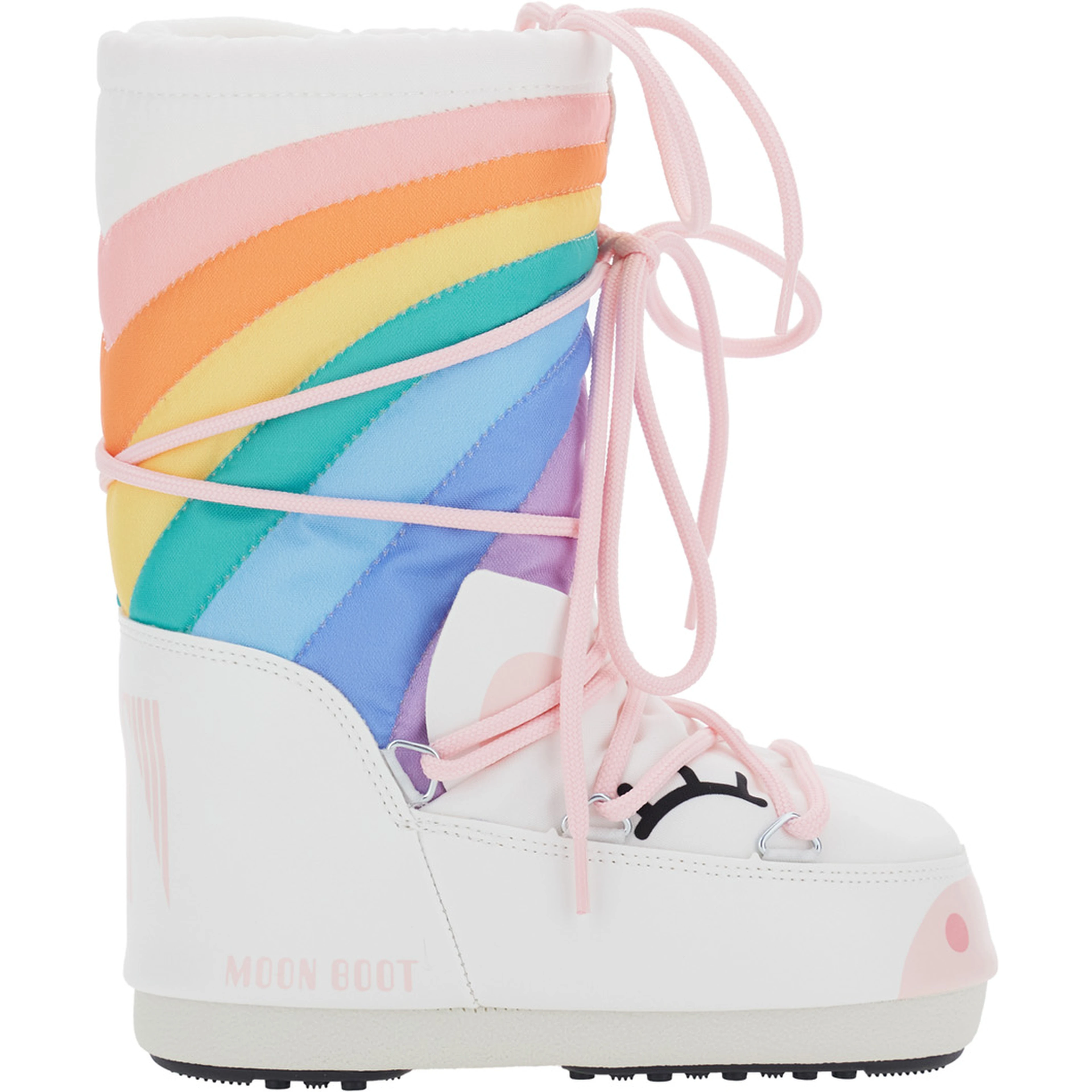 Snow boots with rainbow motif and multicolor rubber sole girl