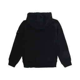 Black Hoodie with fixed hood and logo patch on the sleeve in cotton boy