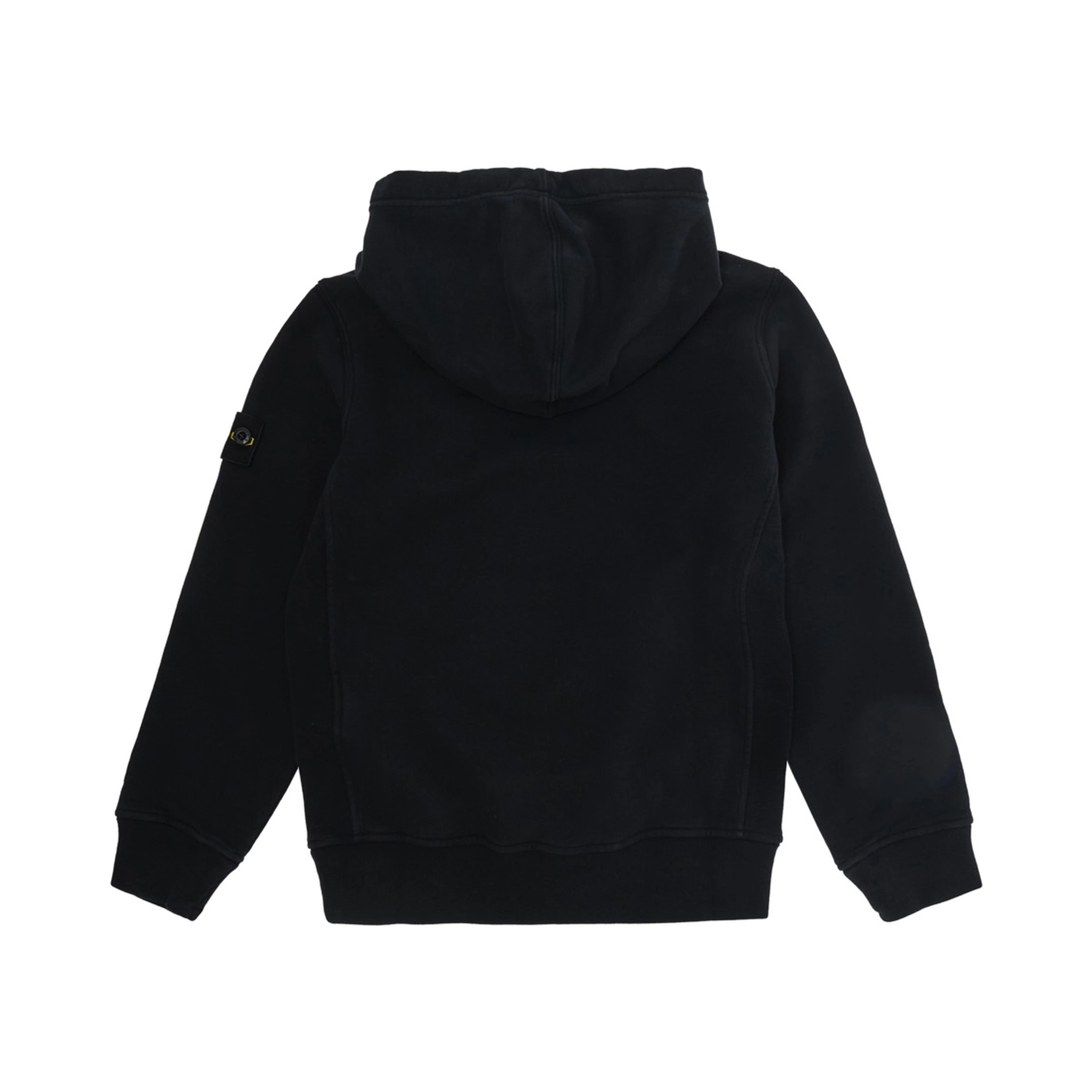 Black Hoodie with fixed hood and logo patch on the sleeve in cotton boy