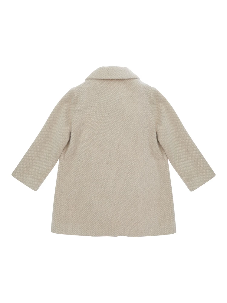 white Double-breasted coat with classic collar in fabric for women