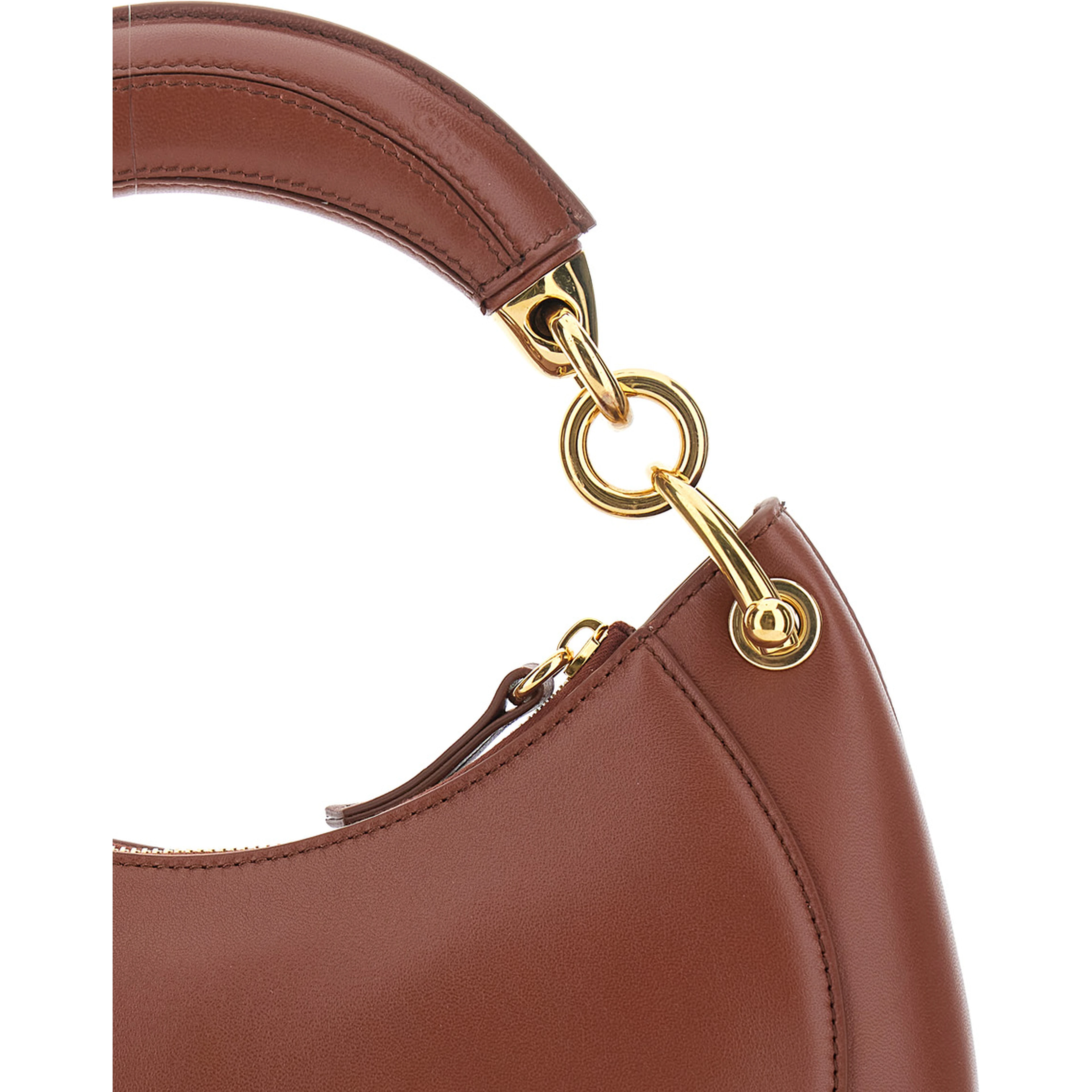Banana Brown Handbag with Adjustable and Removable Shoulder Strap and Logo Charm on the Front in Leather for Women