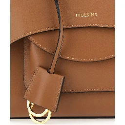 Brown Medium Handbag with Adjustable Shoulder Strap and Front Pocket in Leather for Women