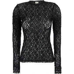 Brany black top with all-over lace trim in cotton blend for women