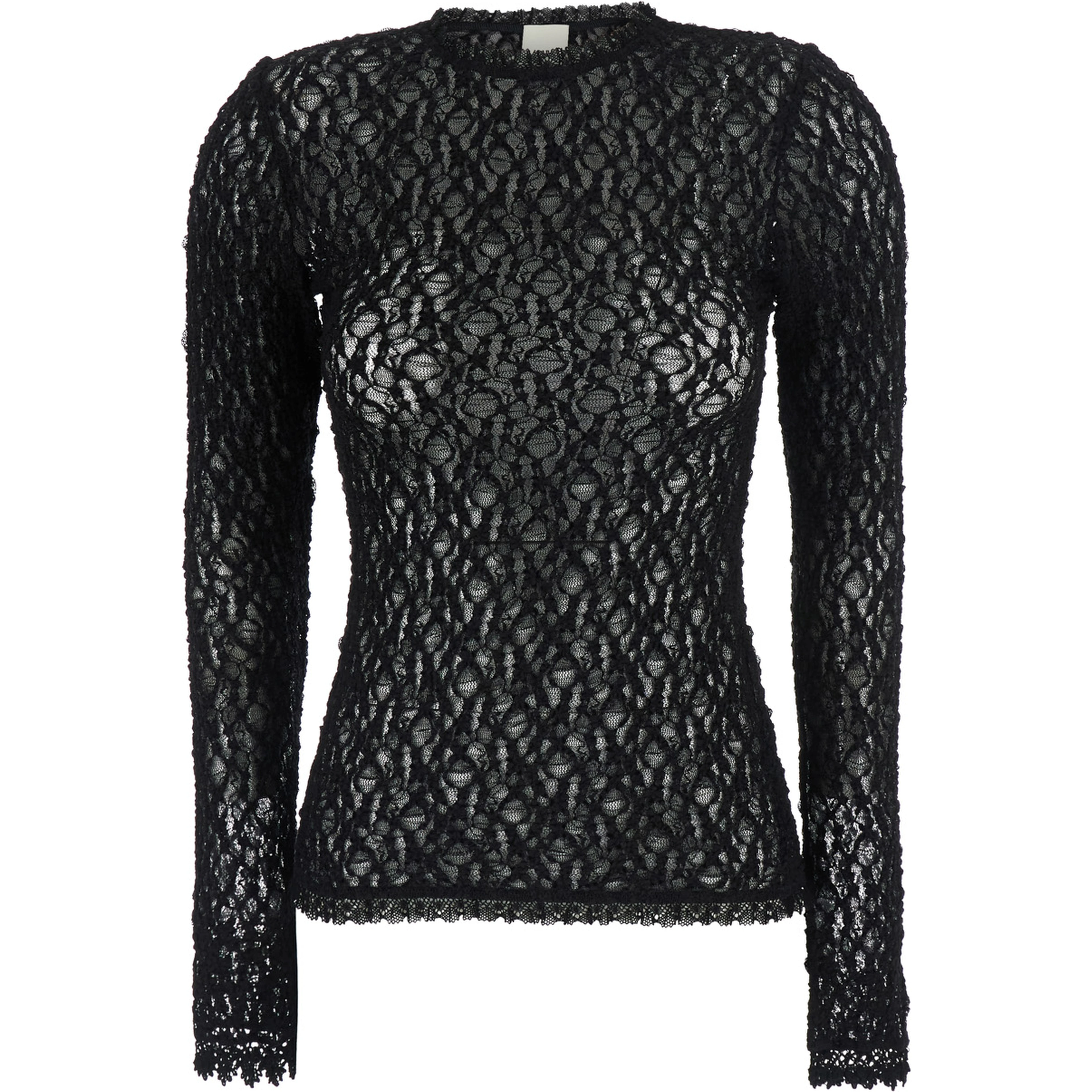 Brany black top with all-over lace trim in cotton blend for women