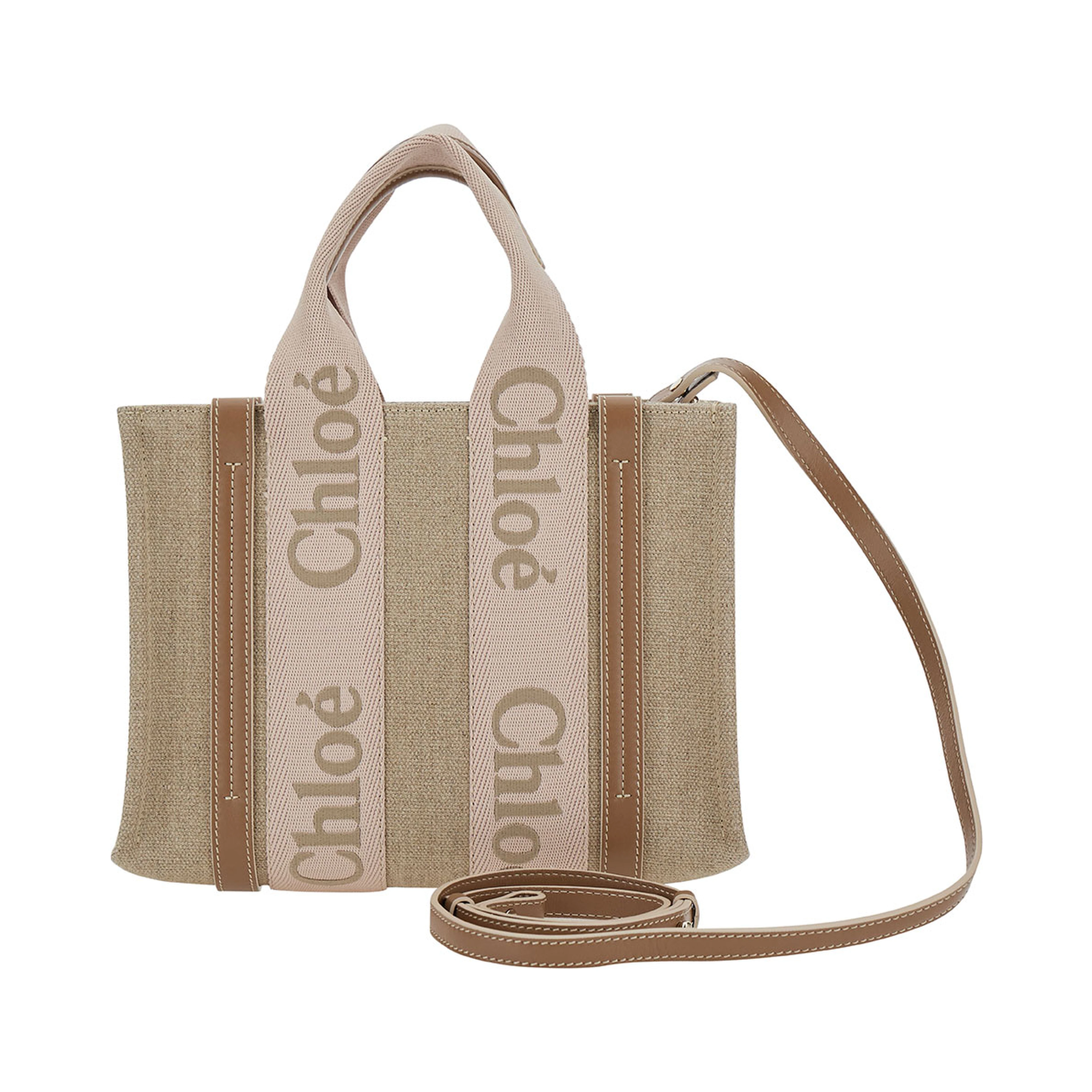 Tote bag Woody Piccola with Linen Logo Detail Beige Woman