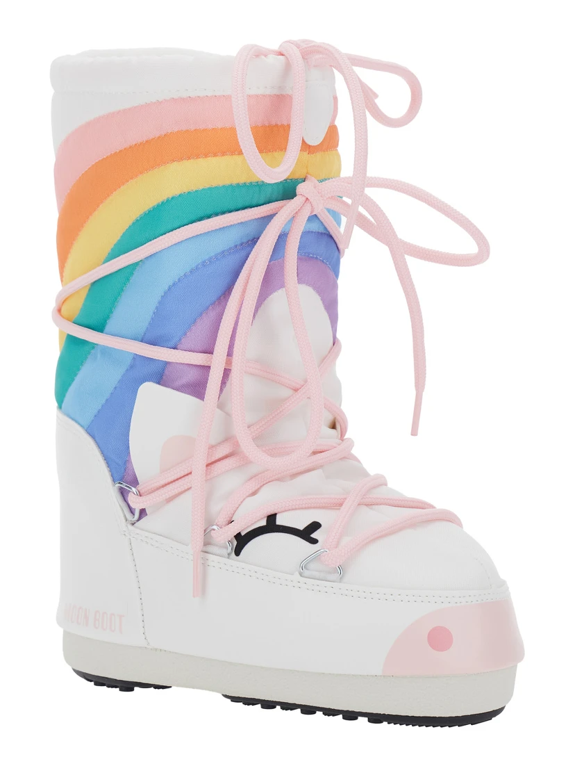 Snow boots with rainbow motif and multicolor rubber sole girl