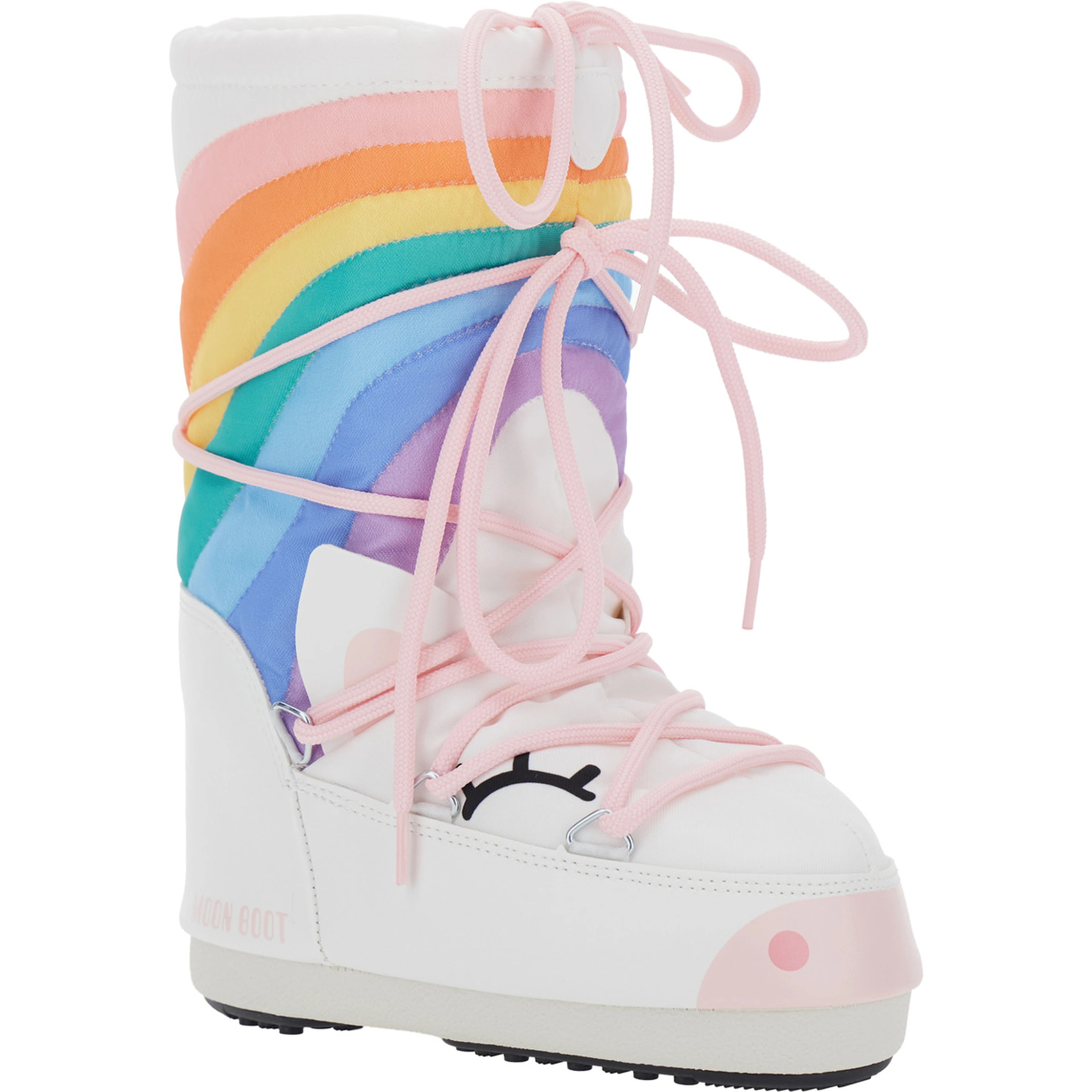 Snow boots with rainbow motif and multicolor rubber sole girl