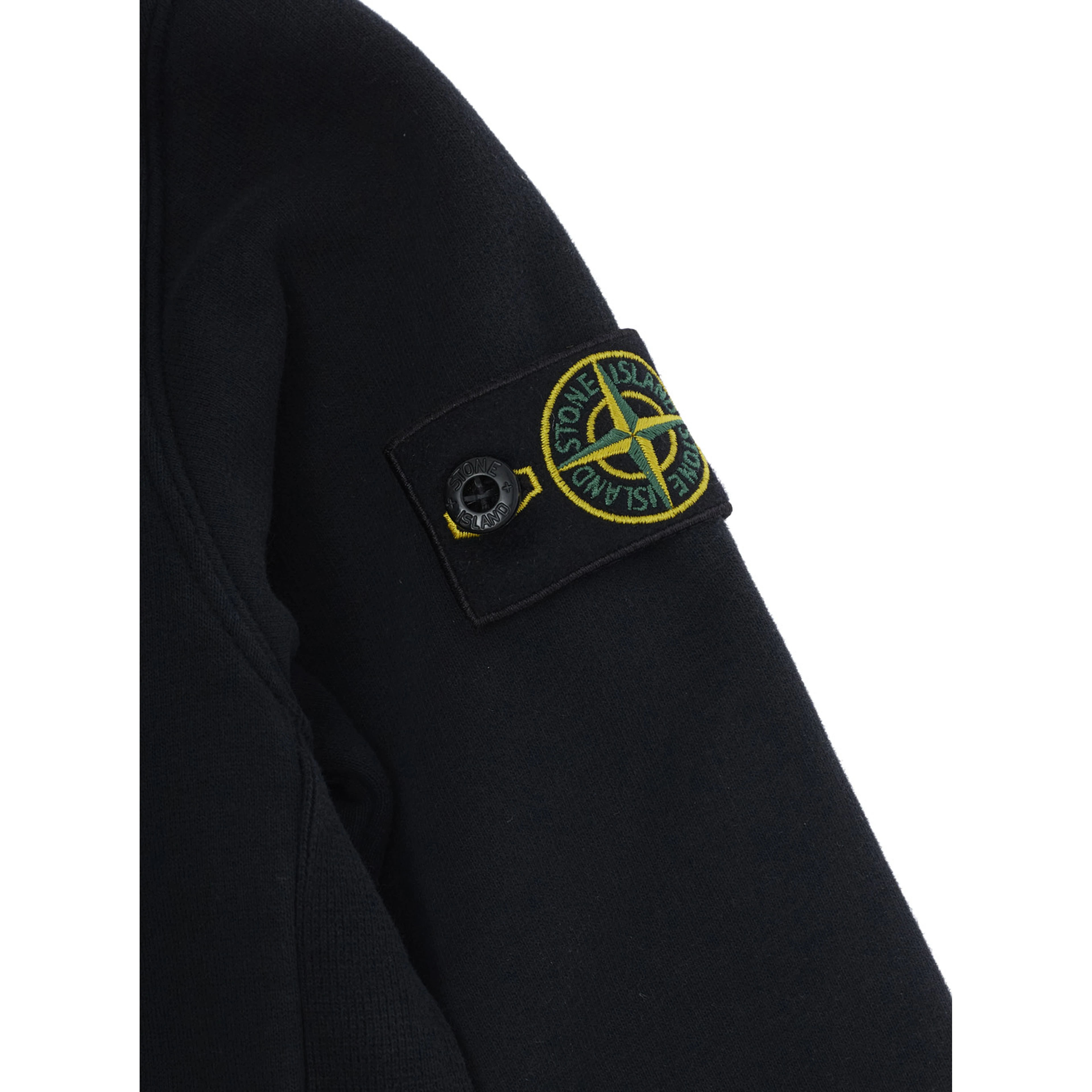 Black Hoodie with fixed hood and logo patch on the sleeve in cotton boy