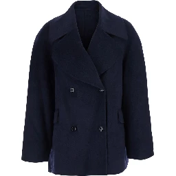 Blue Coat with oversized Notched revers and double-breasted closure in Wool and Cashmere women