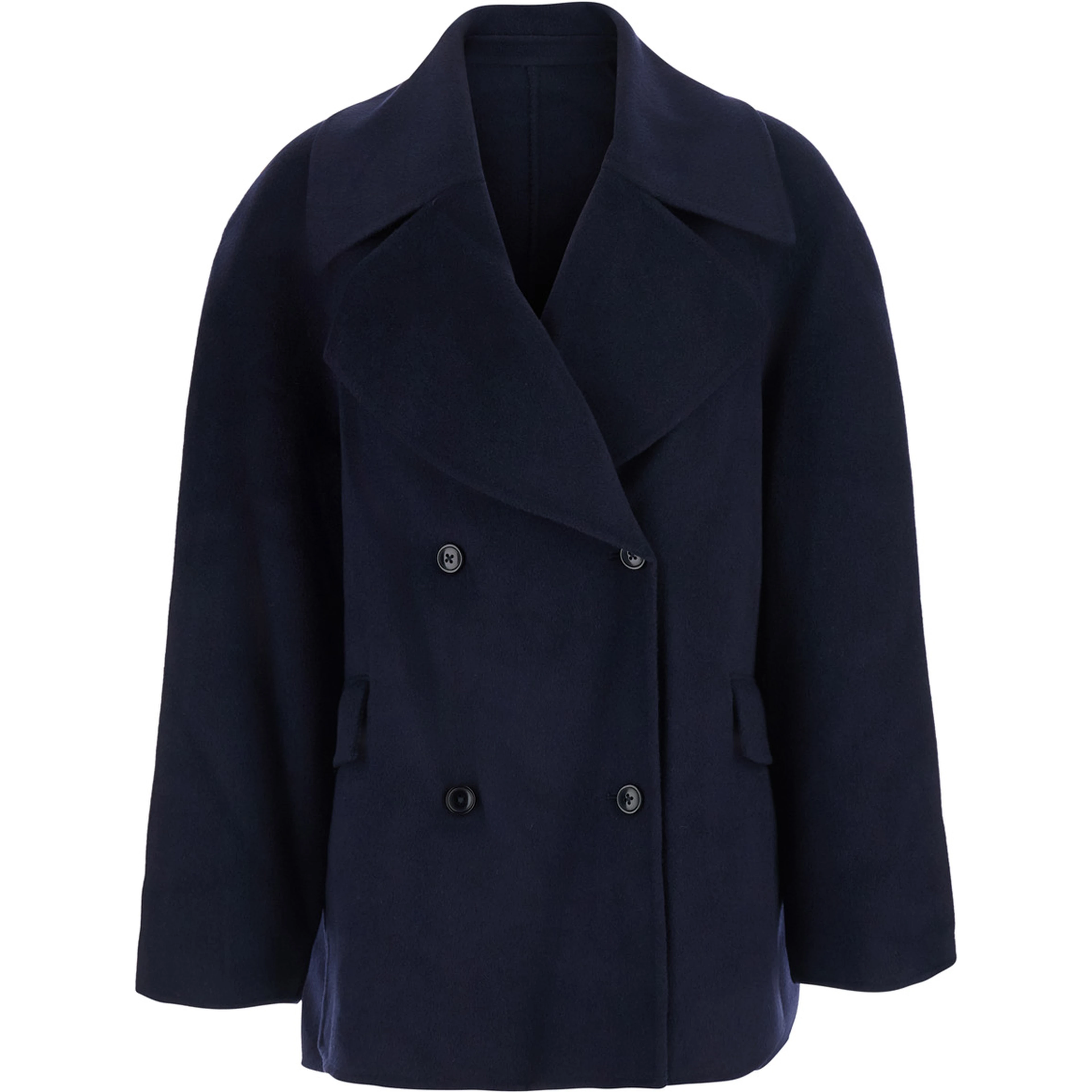 Blue Coat with oversized Notched revers and double-breasted closure in Wool and Cashmere women