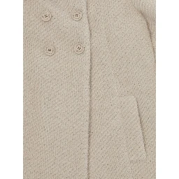 white Double-breasted coat with classic collar in fabric for women