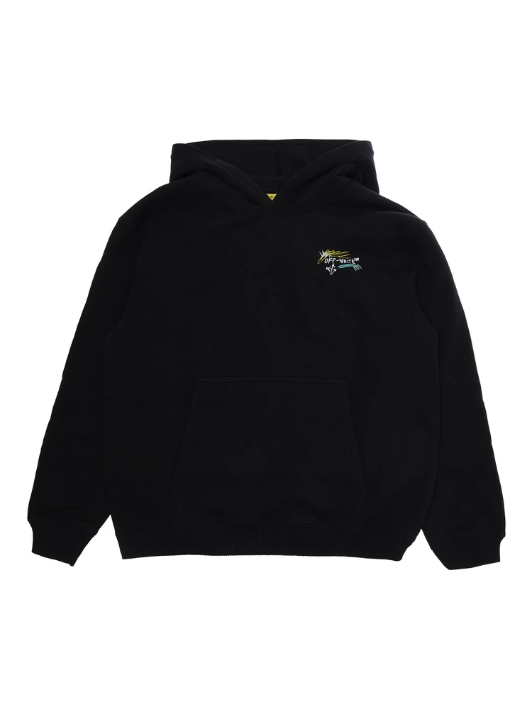 black sweatshirt with fixed hood and logo on the front and back in cotton boy
