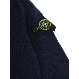 Blue Crewneck sweater with logo patch on the sleeve in wool Boy
