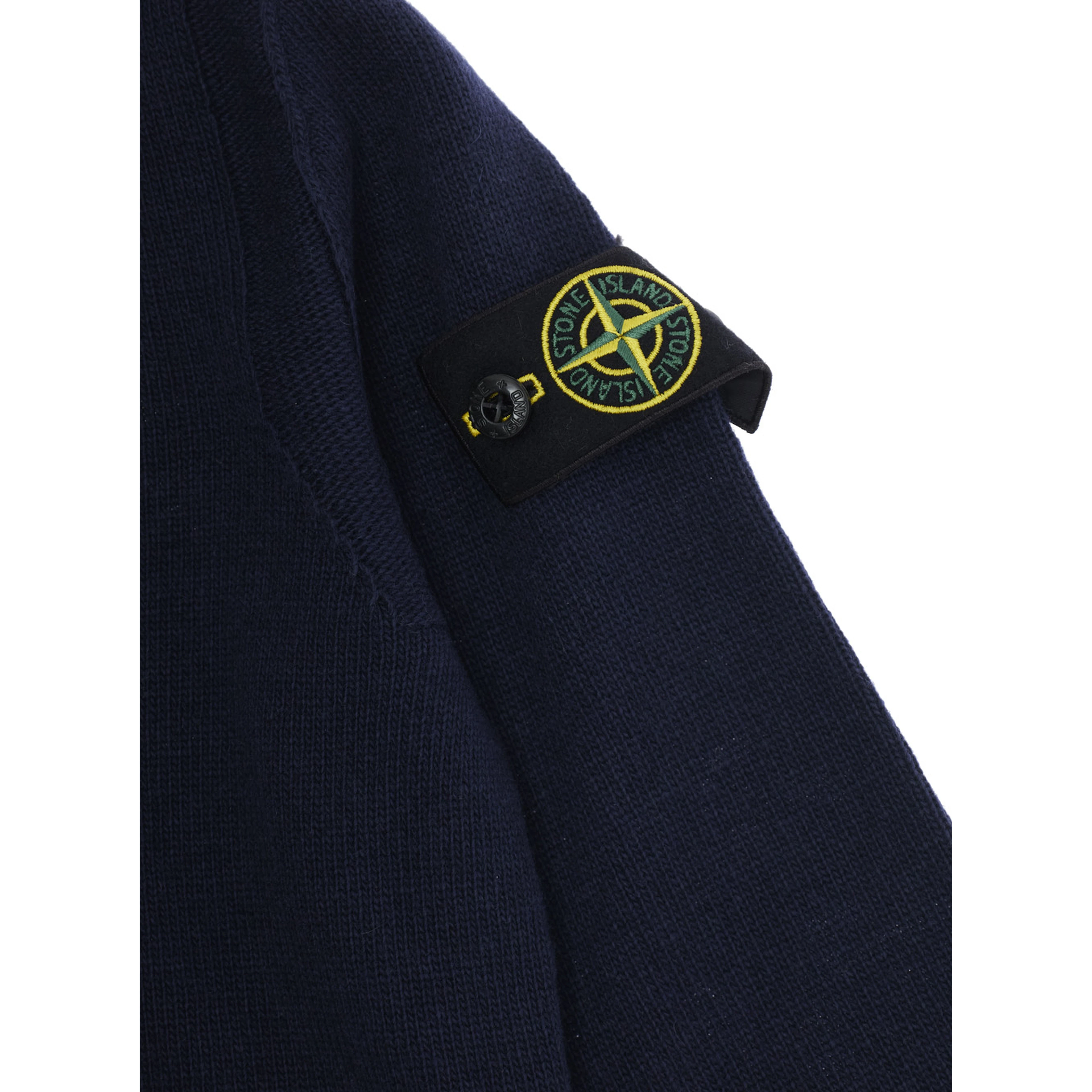 Blue Crewneck sweater with logo patch on the sleeve in wool Boy