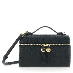 Crossbody bag Romy with Adjustable and Removable Strap and Logo Lettering on the Front in Black Leather for Women