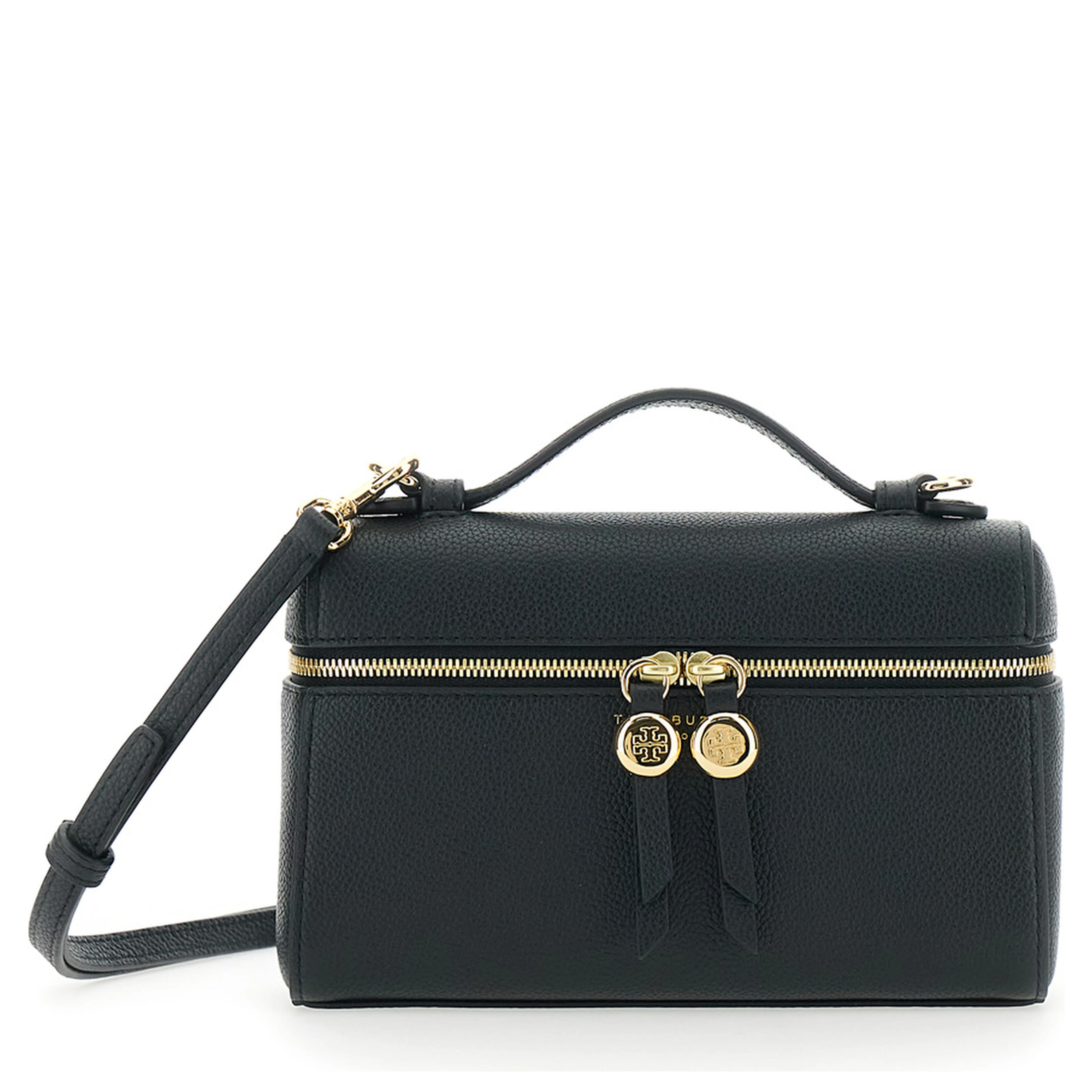 Crossbody bag Romy with Adjustable and Removable Strap and Logo Lettering on the Front in Black Leather for Women