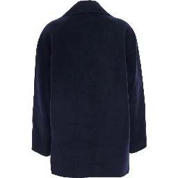 Blue Coat with oversized Notched revers and double-breasted closure in Wool and Cashmere women