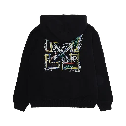 black sweatshirt with fixed hood and logo on the front and back in cotton boy