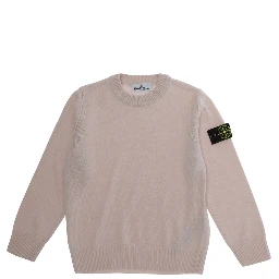 Pink Crew Neck Sweater with Logo Patch on Sleeve in Wool Boy