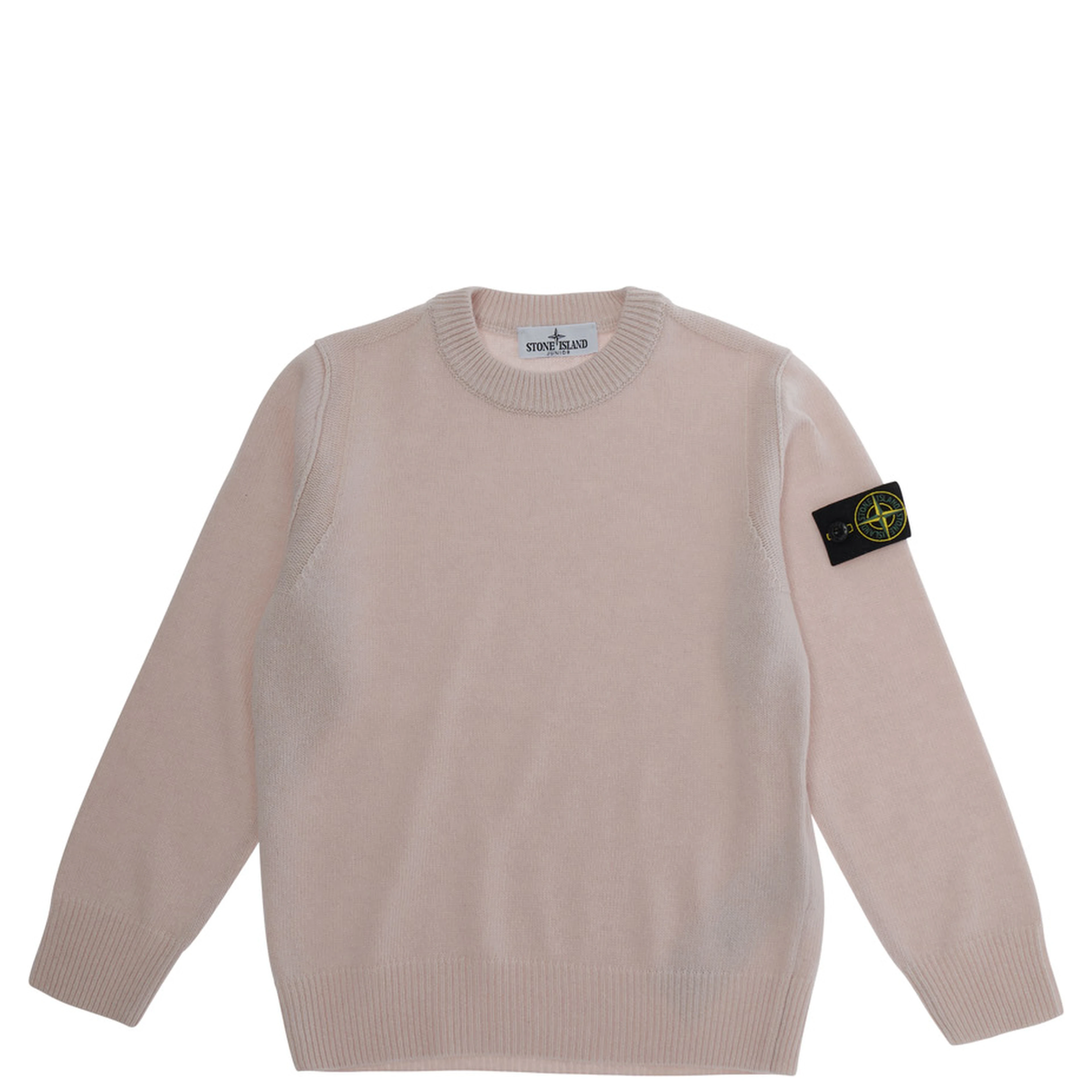 Pink Crew Neck Sweater with Logo Patch on Sleeve in Wool Boy