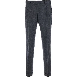 Gray Pants with Single Pleat on Front in Blend Wool for Men