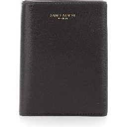 Brown Cardholder with logo lettering on the front in leather for men