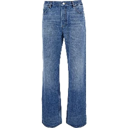 Blue Jeans with Faded Design and Wide Leg in Denim for Men