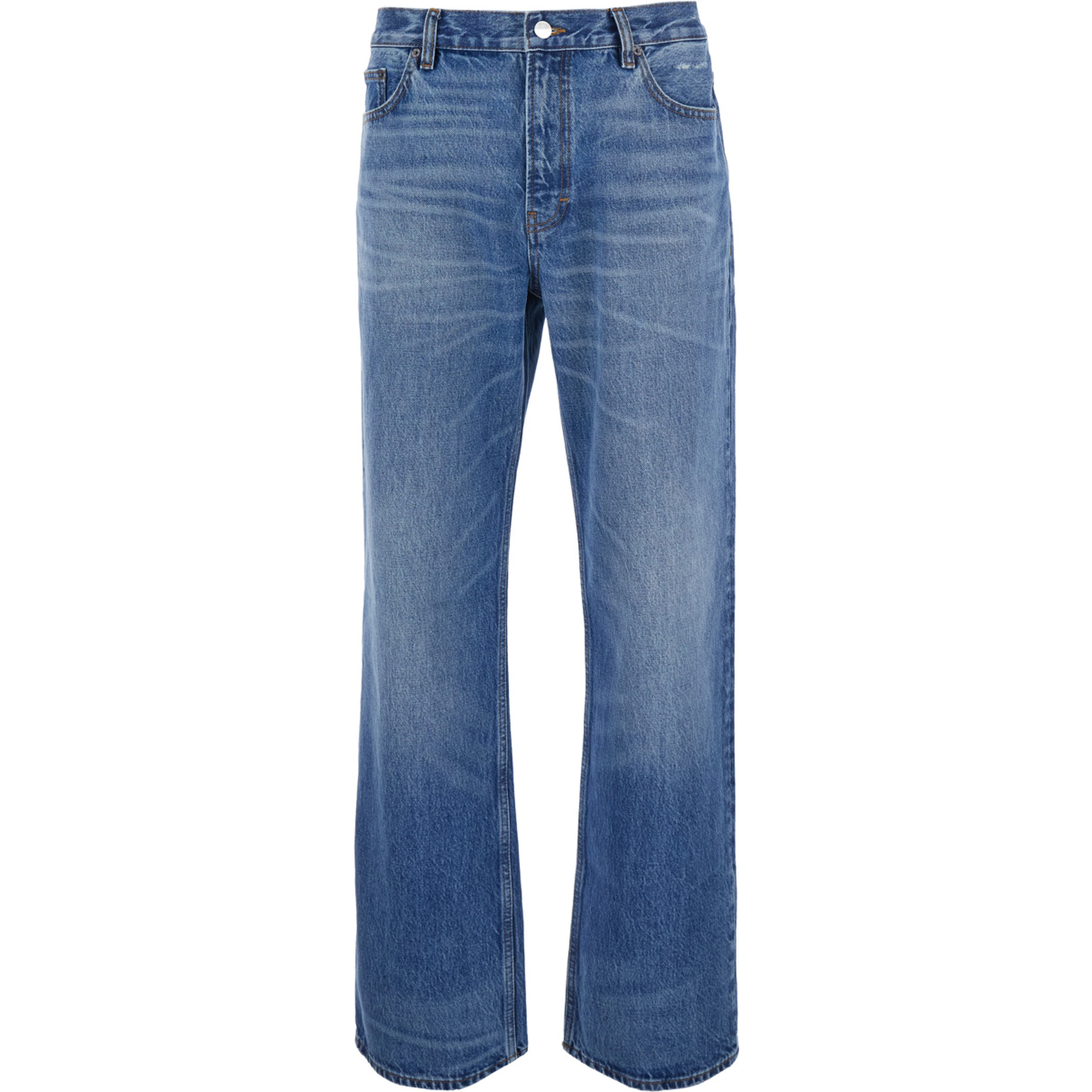 Blue Jeans with Faded Design and Wide Leg in Denim for Men