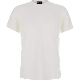 White Crew neck T-shirt with logo embroidery on the front in stretch viscose for men